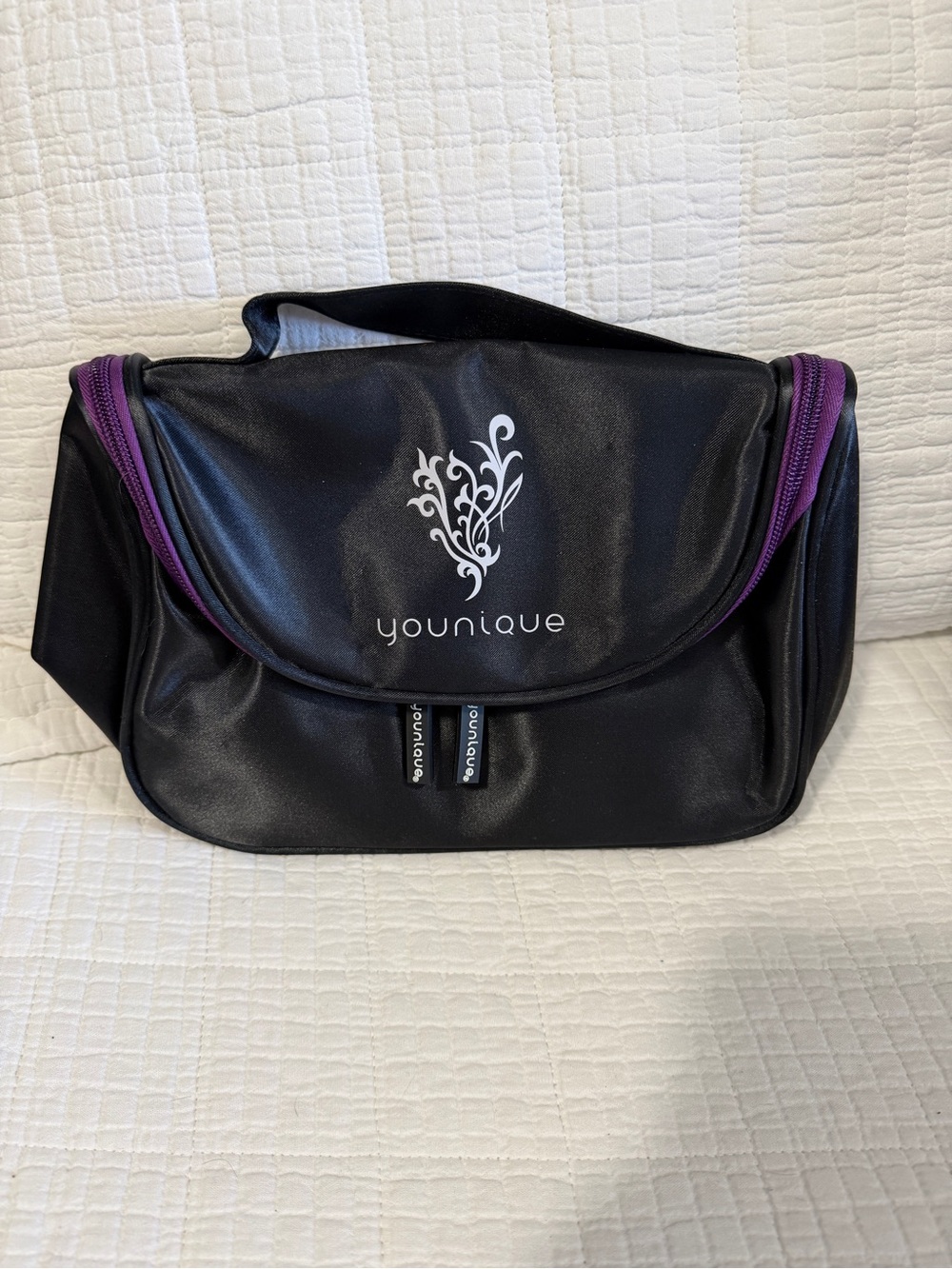 Younique Black Cosmetic Bag with Purple Zippers